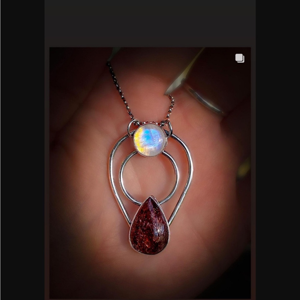 Elegant Sterling Silver and sunstone and moonstone Teardrop Pendant Necklace
